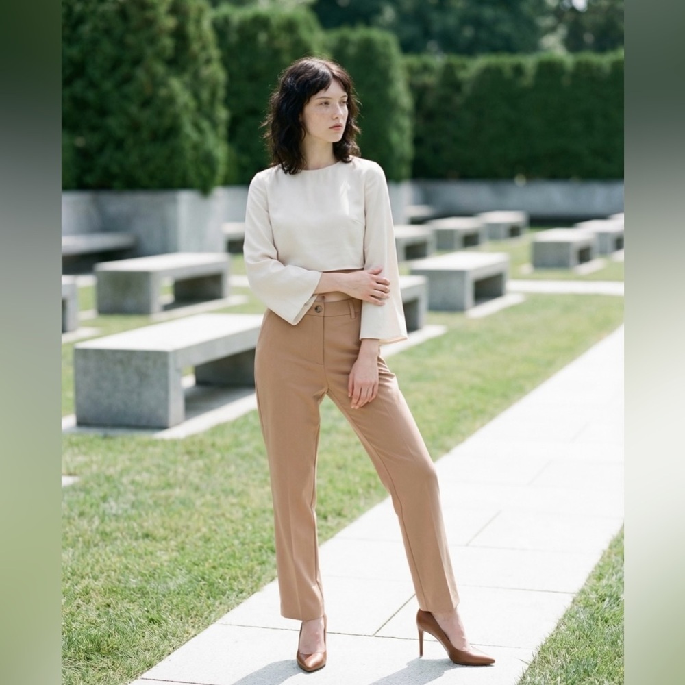 Adrianna Papell Classic Slim Leg Dress Pants in Camel Brown